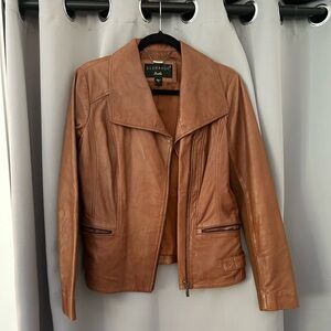Bernardo Cognac Brown Bikers Leather Jacket size S